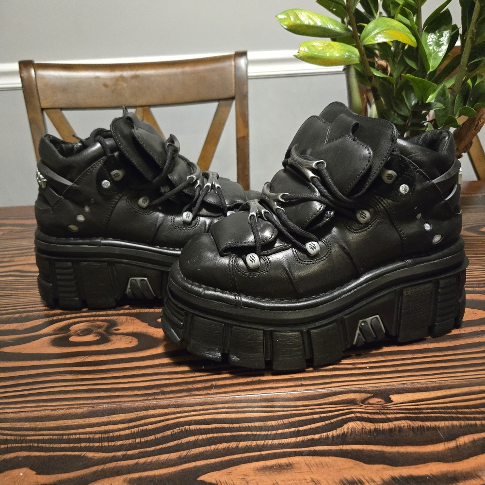 NEW ROCK Ankle Boot BLACK TOWER with laces